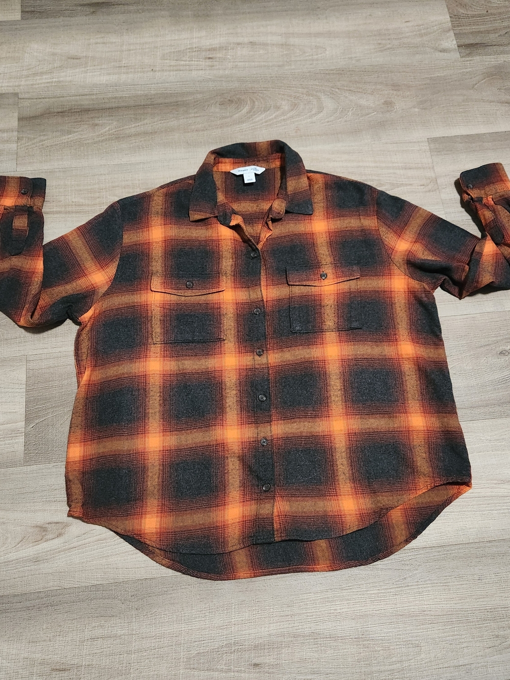 Old Navy Orange and Black Plaid Button-Down Shirt